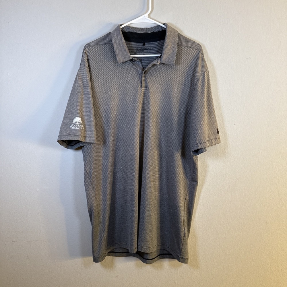 Nike Golf Polo Shirt Men's Size XL Gray Striped Dri-Fit Swoosh Logo Short Sleeve